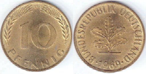 1969 D Germany 10 Pfennig (Unc) A002891